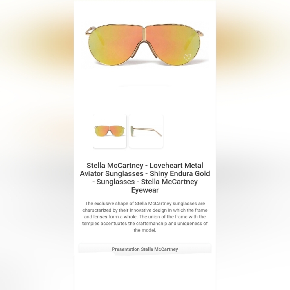 Stella McCartney Gorgeous Gold Metal & Mirrored Aviator Sunglass NWT - Picture 13 of 16